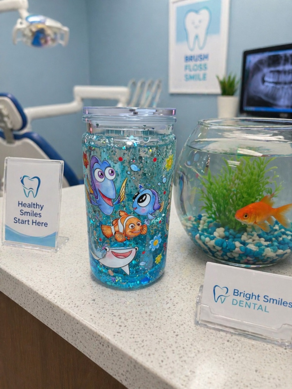Children's Blue Ocean Character Glitter Tumbler - Brand